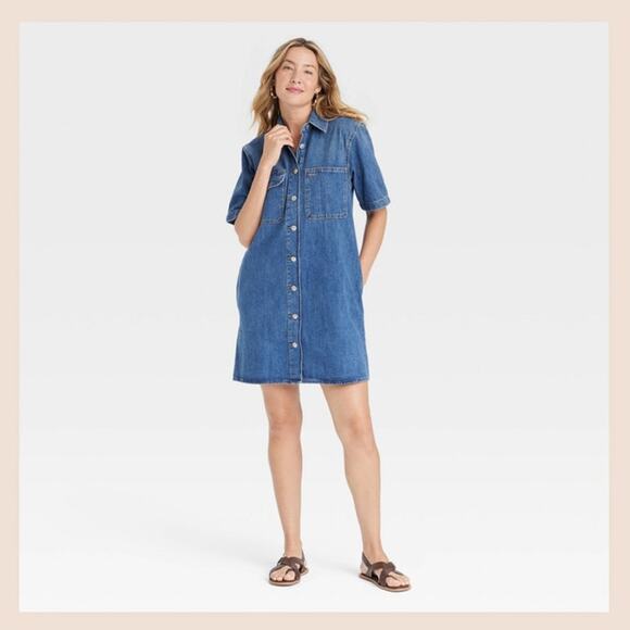 Women's Short Sleeve Mini Denim Shirtdress Universal Thread, Size M, Like New - Picture 1 of 5
